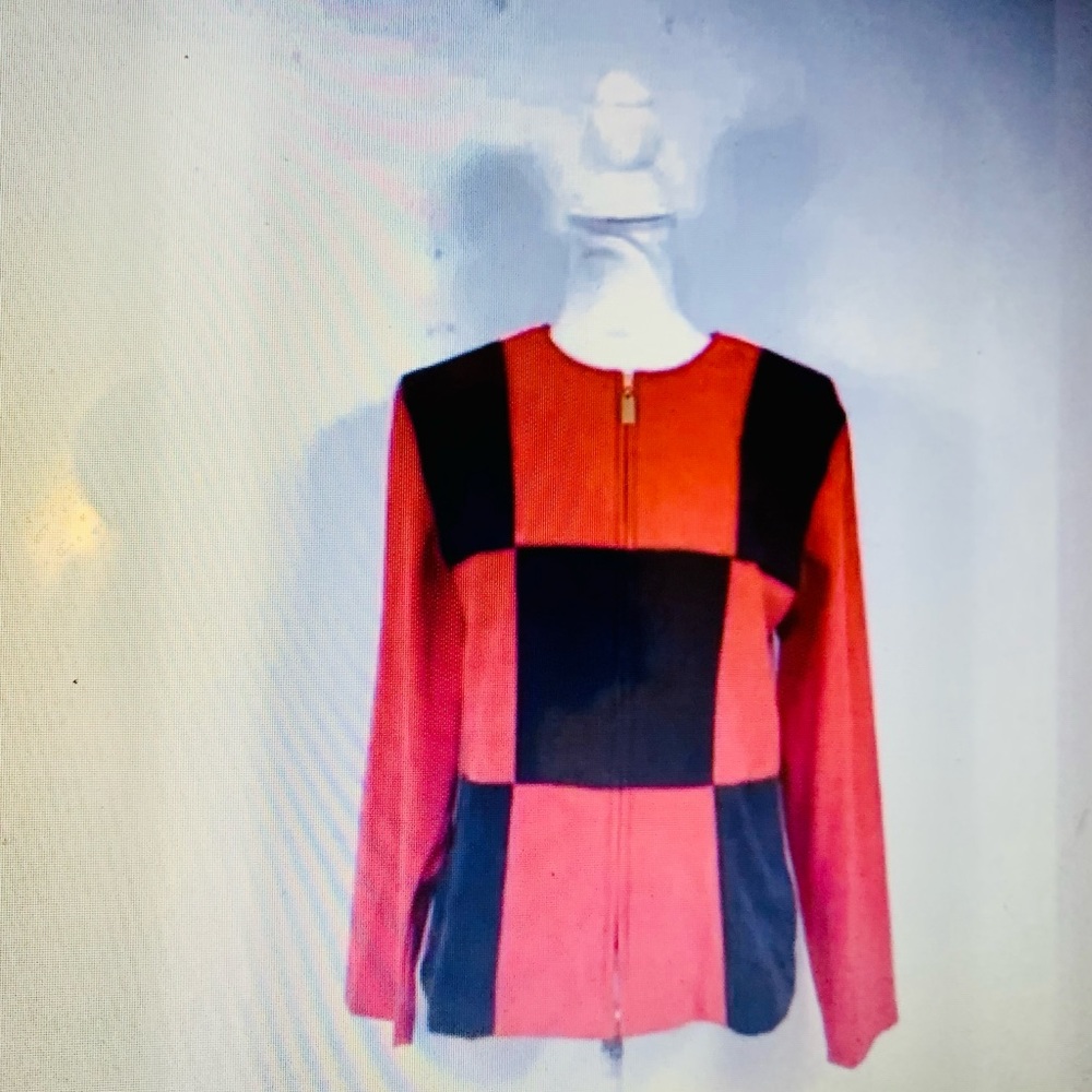 Vintage Sag Harbor Faux Suede Red and Black Color Block Jacket